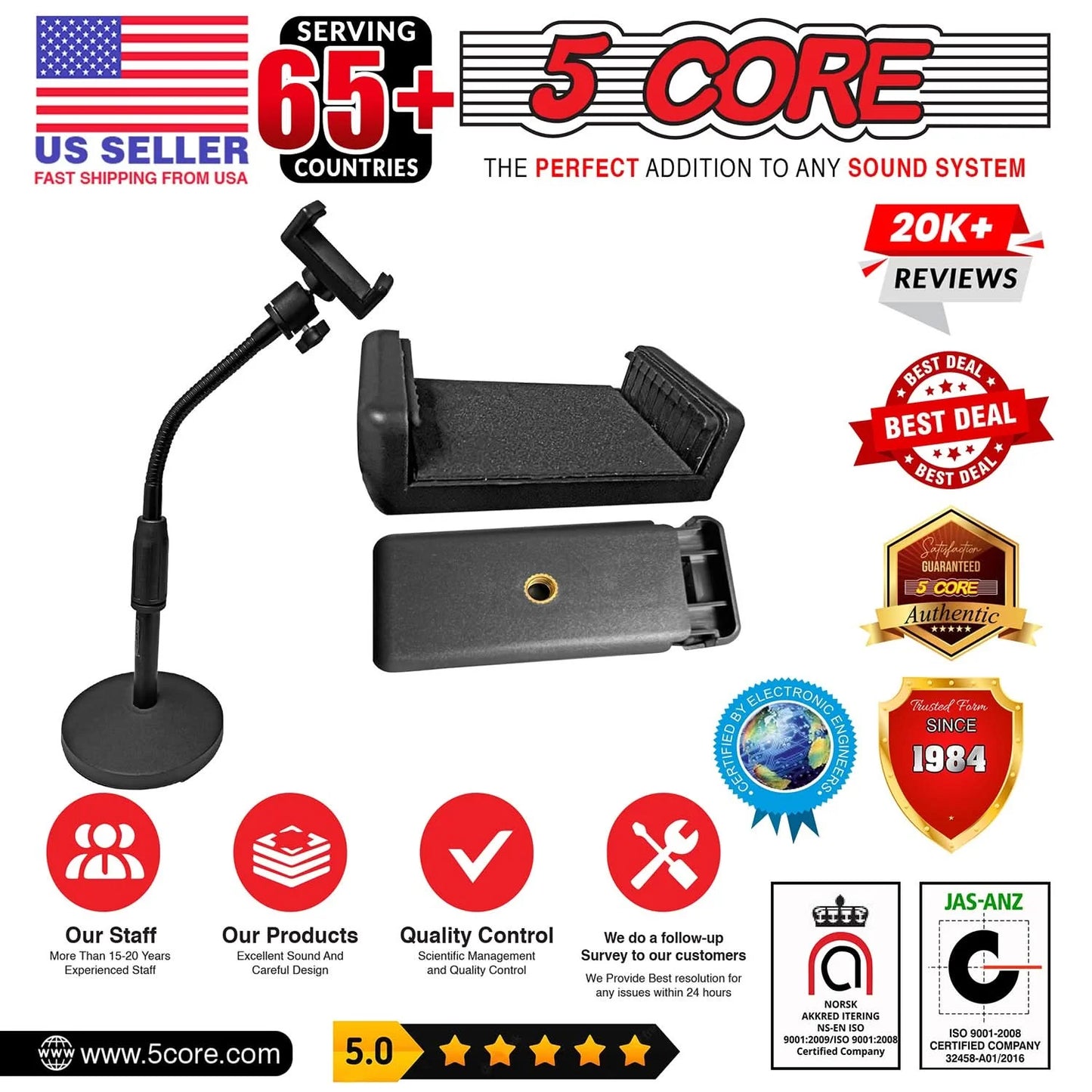 5Core Adjustable Scissor Boom Arm Stand for Desk - Compatible with Tablets and Cell Phones