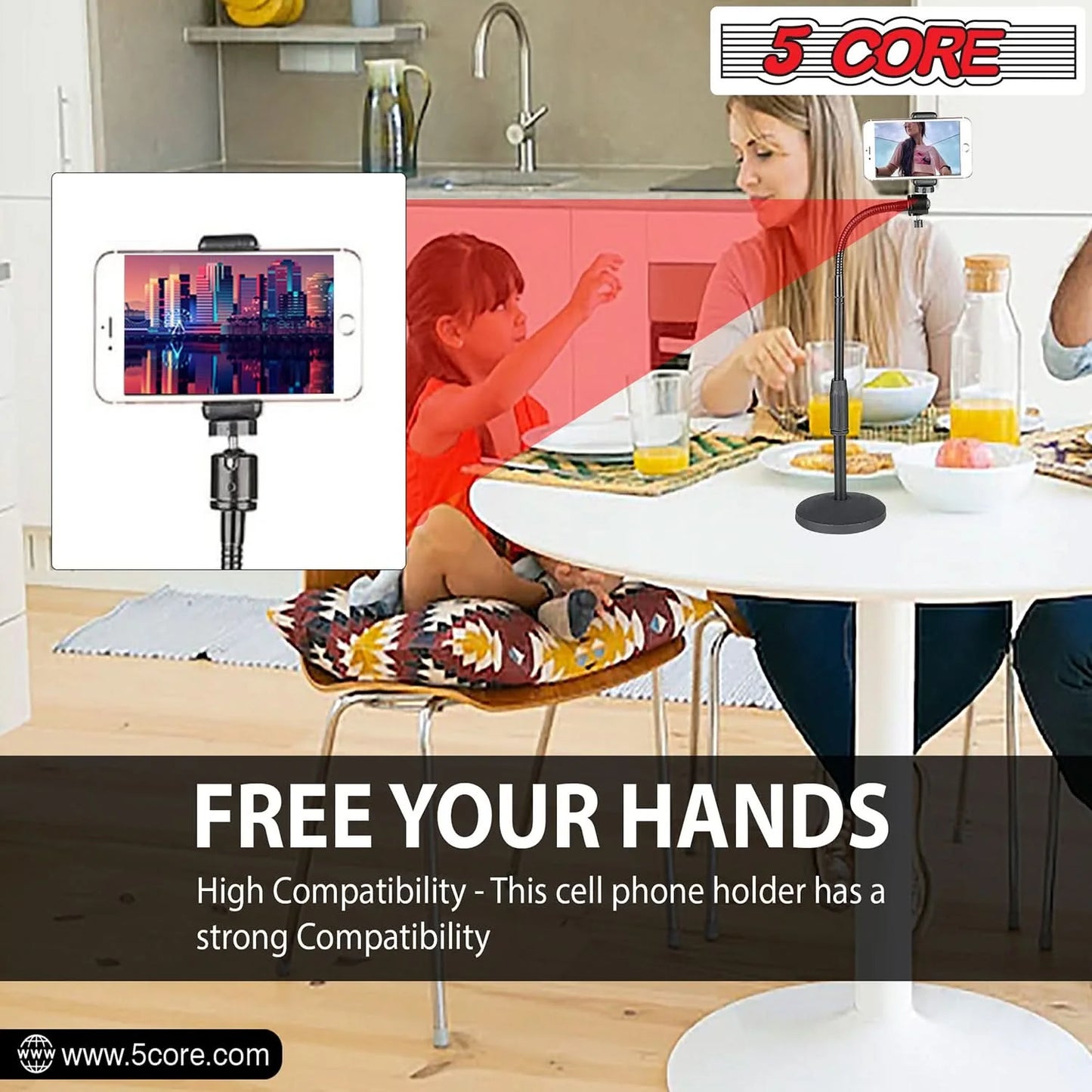 5Core Adjustable Scissor Boom Arm Stand for Desk - Compatible with Tablets and Cell Phones
