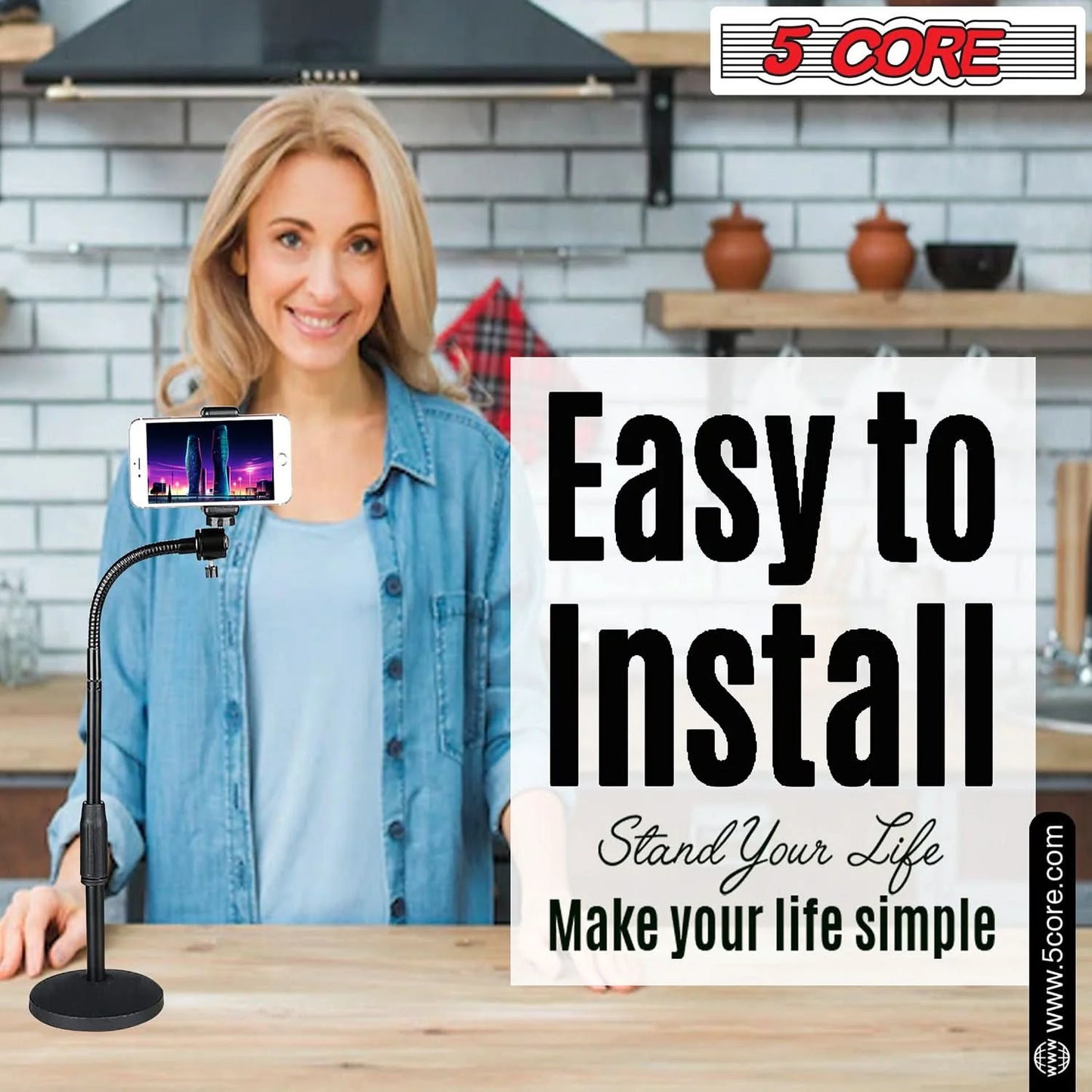 5Core Adjustable Scissor Boom Arm Stand for Desk - Compatible with Tablets and Cell Phones