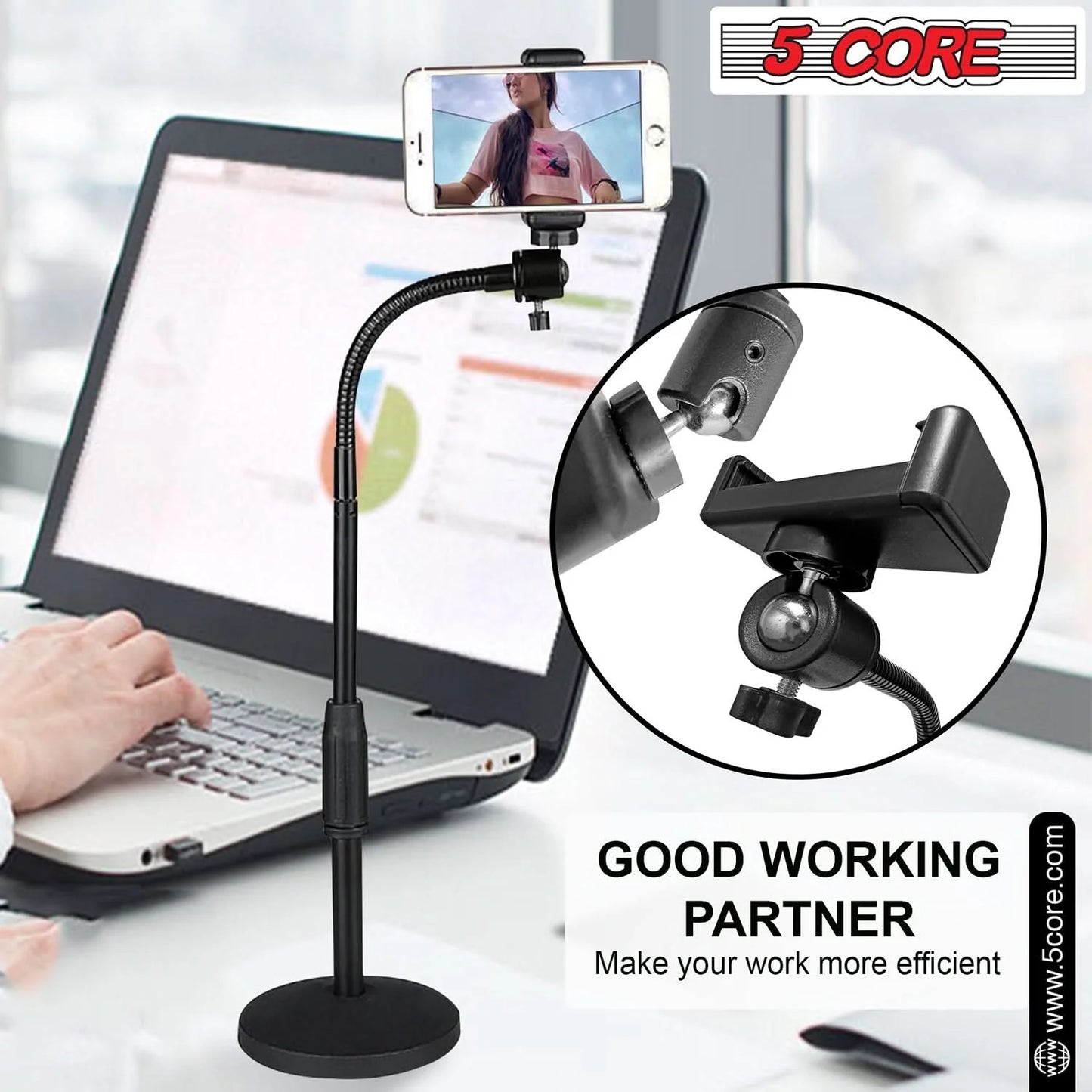 5Core Adjustable Scissor Boom Arm Stand for Desk - Compatible with Tablets and Cell Phones