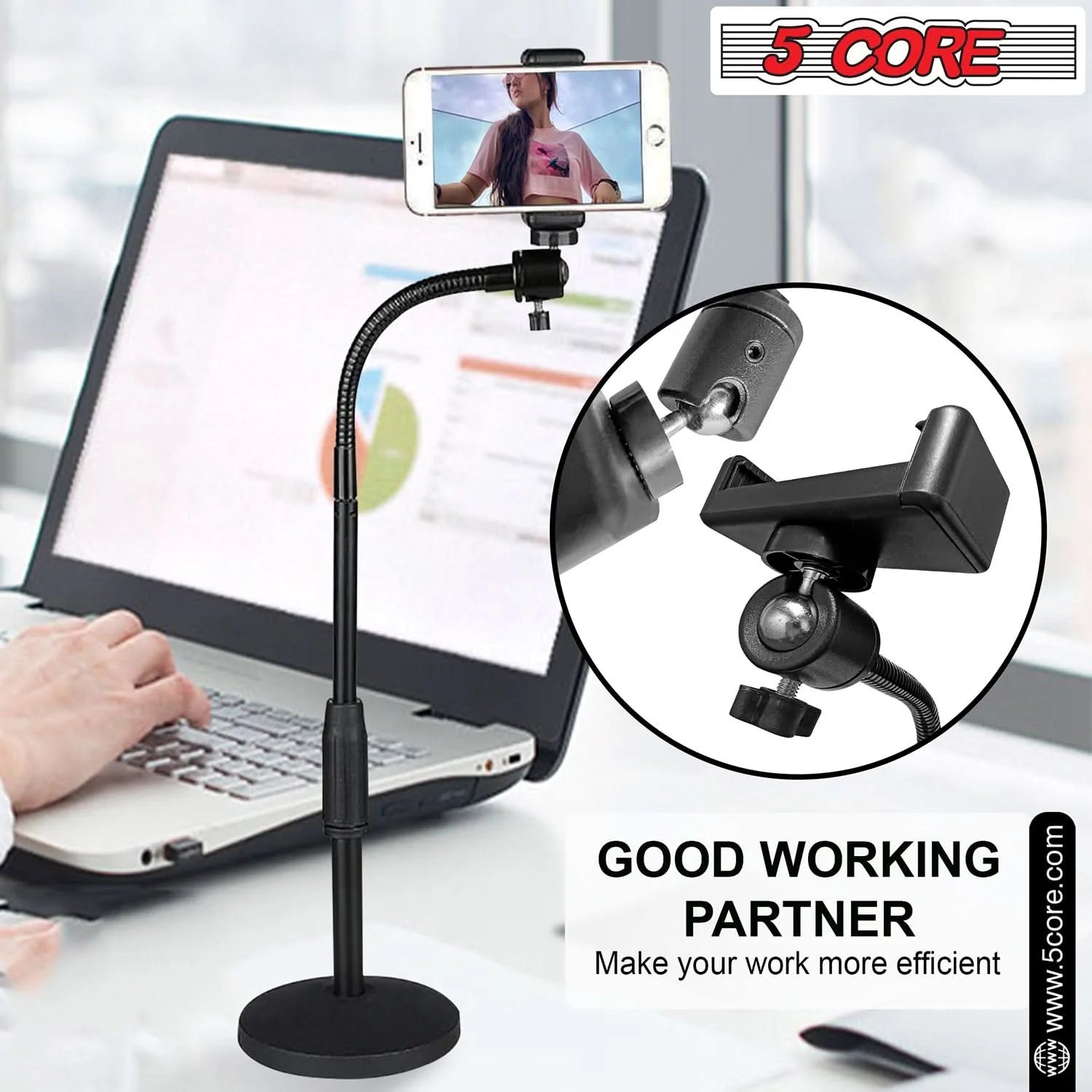 5Core Adjustable Scissor Boom Arm Stand for Desk - Compatible with Tablets and Cell Phones