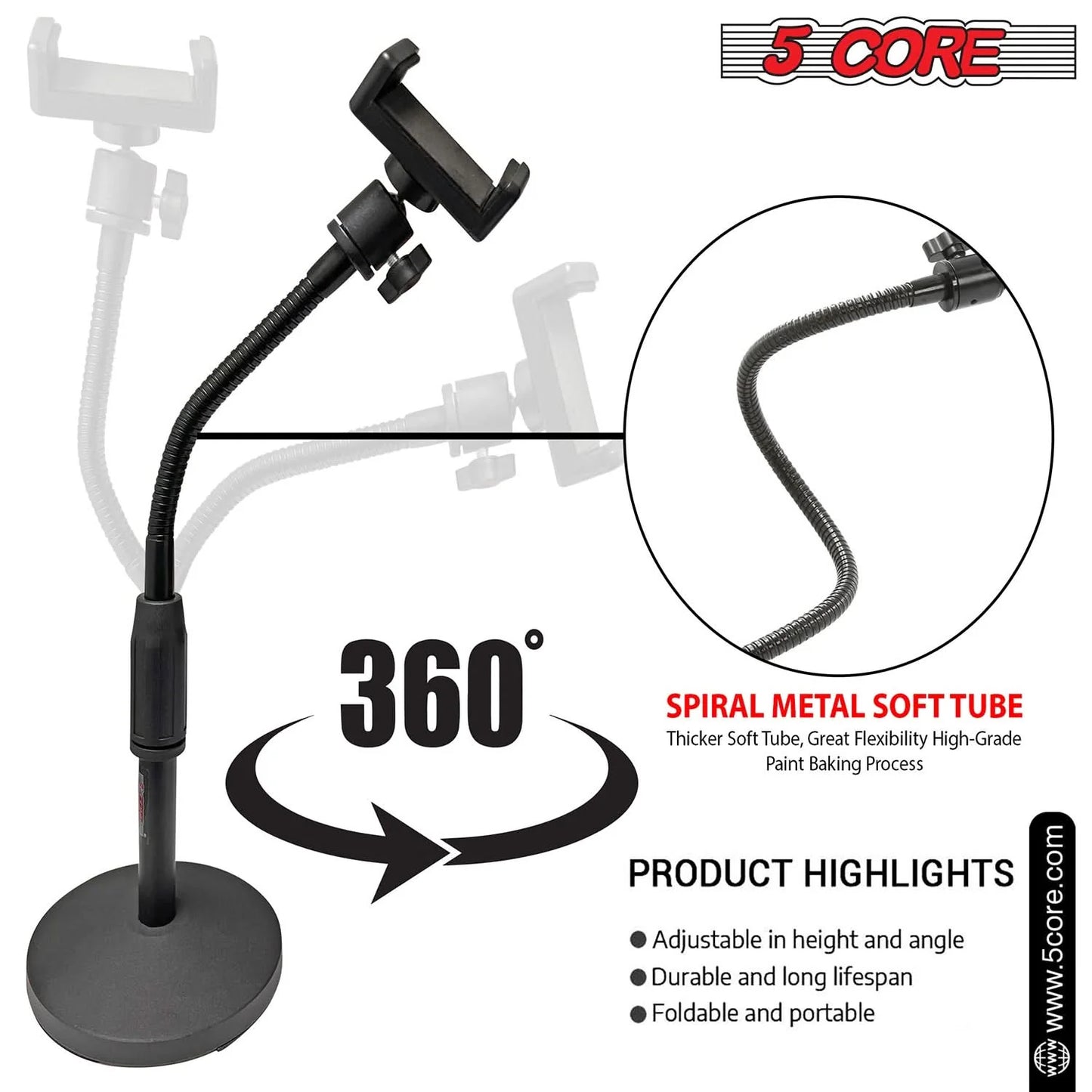 5Core Adjustable Scissor Boom Arm Stand for Desk - Compatible with Tablets and Cell Phones